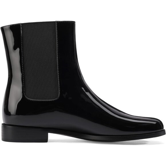 ⚡Women's Black Split Toe Patent Leather Ankle Boots Chelsea Block Low Heels - Picture 3 of 6